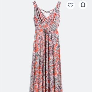 Loveappella Orange and White Paisley Maxi Dress
